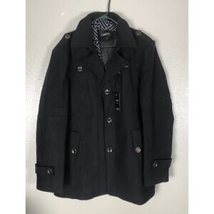 Men's Stylish Scarf Single Breasted Wool Coat Thick Winter Jacket Black XL *READ